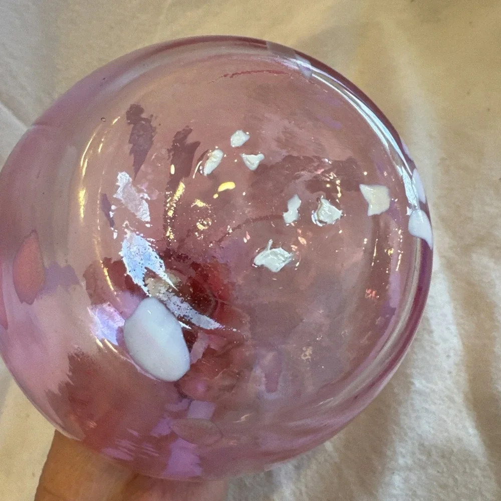 Glass Pink Splatter Onion Shaped Vase Mid Century Modern Hand Blown Art 6